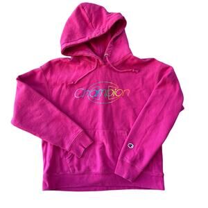 Champion Women Pink Long-Sleeve Reverse Weave Logo Hoodie Sweater Large
